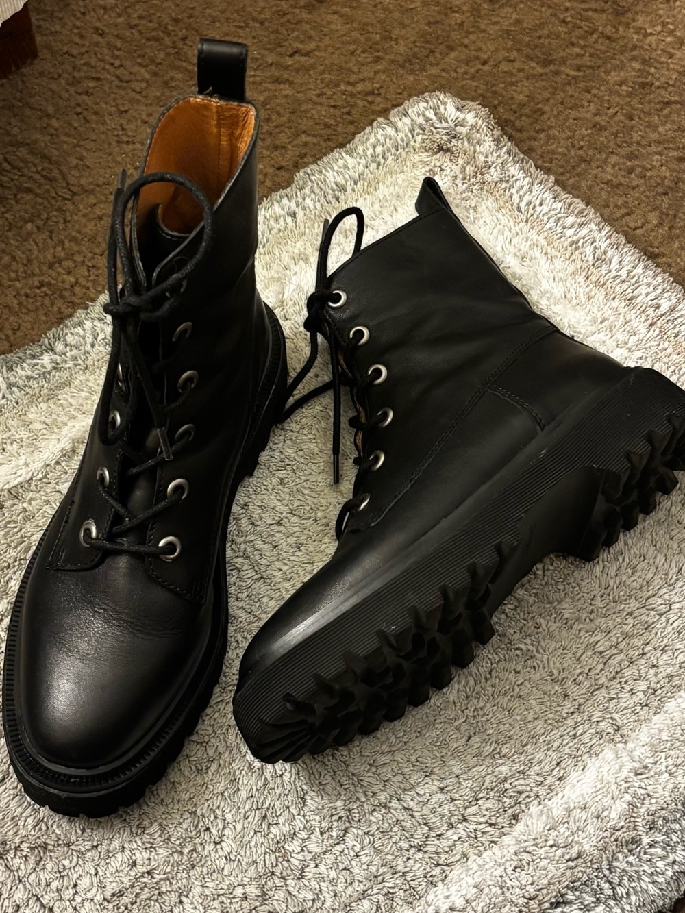 Madewell Combat Leather Boots; Black, size 8